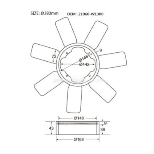 ΦΤΕΡΩΤΗ NISSAN 720 '83- Z22 380mm (7 ΦΥΛΛΑ) 21060-W1300